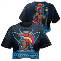 Hawaiian - Polynesian Kanaka Warrior Crop Top T-Shirt - Strong Style - AH Female Blue - Polynesian Pride