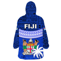 Fiji Coat Of Arms Wearable Blanket Hoodie Polynesian Tapa Palm Tree LT9 - Polynesian Pride