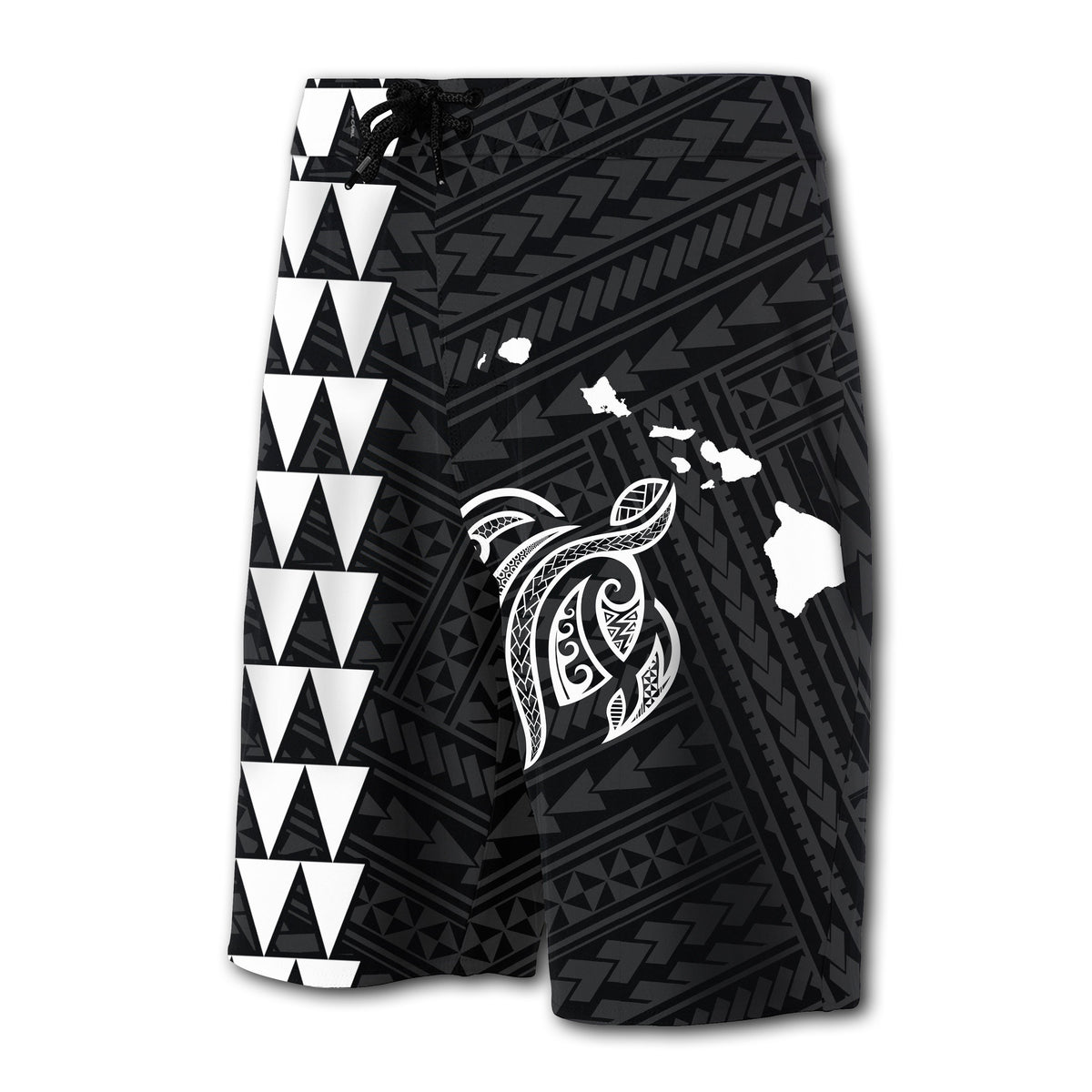 Hawaii Kakau Polynesian Turtle Map Board Shorts - White - Polynesian Pride