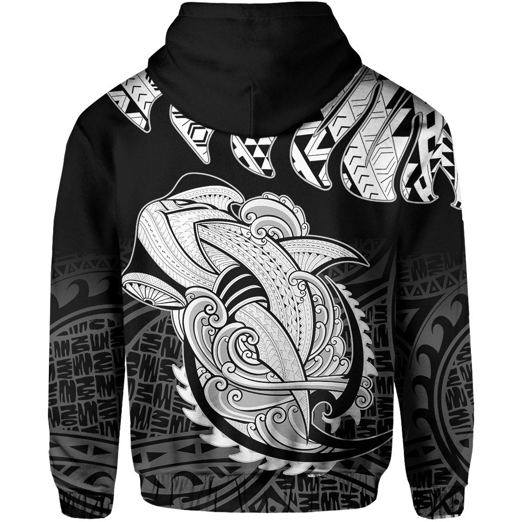 Hawaii Polynesian Aumakua Hammerhead Shark Hoodie Zip Cloud Style White - Polynesian Pride