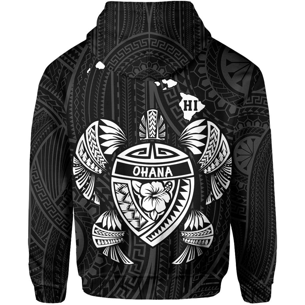 Polynesian Kakau Turtle Ohana Map of Hawaii Zip Hoodie White - Polynesian Pride