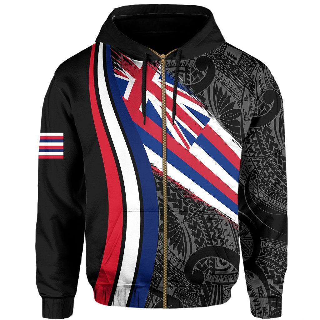 Hawaii Flag Polynesian Hoodie Zip White Ten Style - Polynesian Pride
