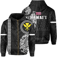 Polynesian Kakau Kanaka Flag of Hawaii Zip Hoodie White Unisex White - Polynesian Pride