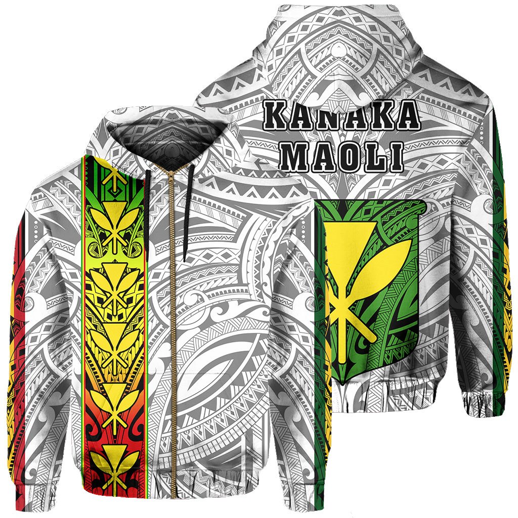 Polynesian Kanaka Flag Kanaka Maoli Hawaii Zip Hoodie White Unisex White - Polynesian Pride
