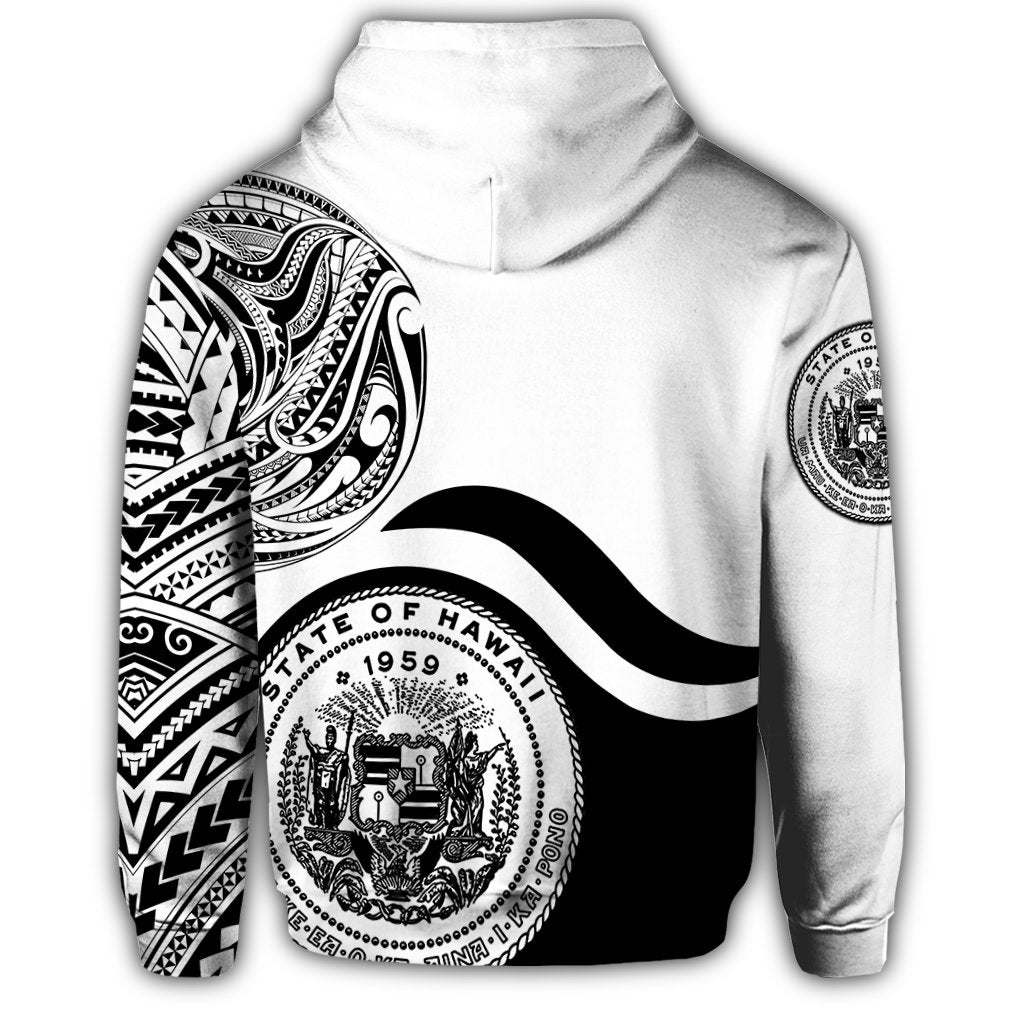 Hawaii Coat of Arms Zip Hoodie Waveshape Style White - Polynesian Pride