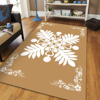Hawaiian Quilt Maui Plant And Hibiscus Pattern Area Rug - White Gold - AH - Polynesian Pride