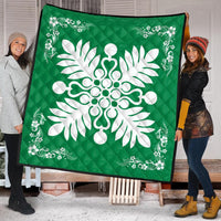 Hawaiian Quilt Maui Plant And Hibiscus Premium Quilt - White Green - AH - Polynesian Pride