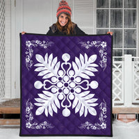 Hawaiian Quilt Maui Plant And Hibiscus Premium Quilt - White Purple - AH - Polynesian Pride