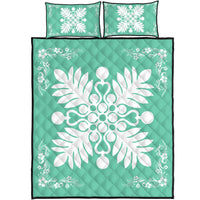 Hawaiian Quilt Maui Plant And Hibiscus Pattern Quilt Bed Set - White Seafoarm - AH White - Polynesian Pride