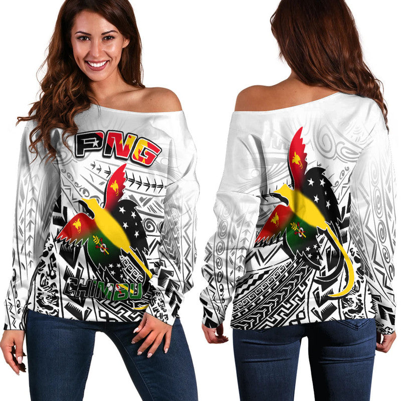 Papua New Guinea And Chimbu Province Off Shoulder Sweater LT6 Women white - Polynesian Pride