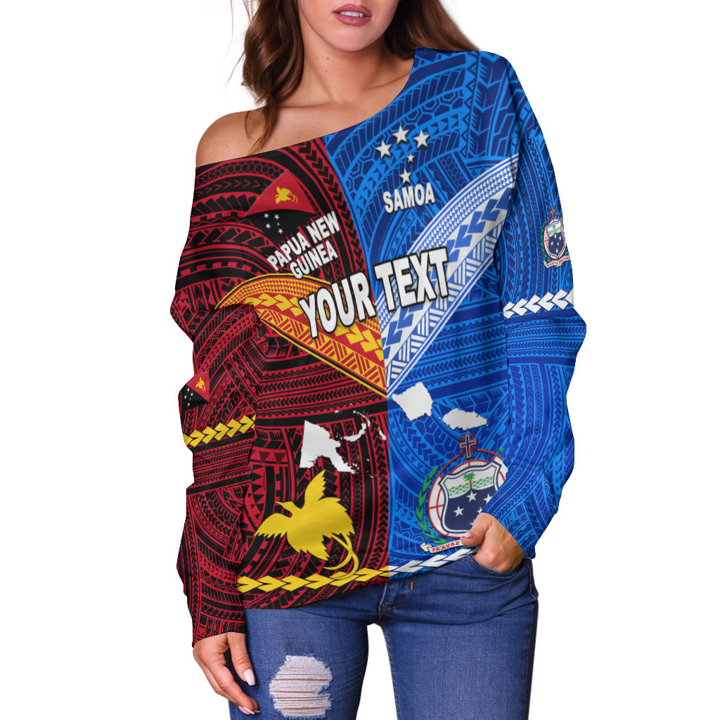 (Custom Personalised) Papua New Guinea And Samoa Together Women Off Shoulder Sweater LT8 - Polynesian Pride