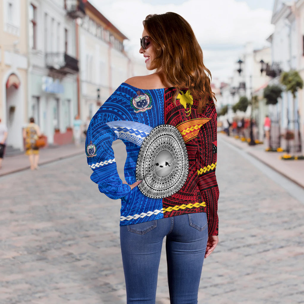 Papua New Guinea And Samoa Together Women Off Shoulder Sweater LT8 - Polynesian Pride