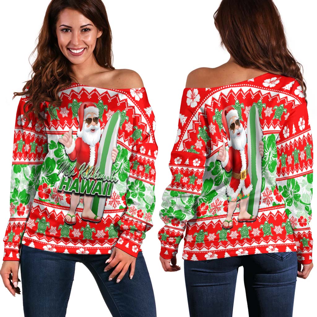 Hawaii Mele Kalikimaka Christmas Women's Off Shoulder Sweater Cool Santa Claus LT6 - Polynesian Pride