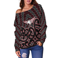 New Zealand Off Shoulder Sweater Maori Graphic Tee patterns Red LT6 - Polynesian Pride