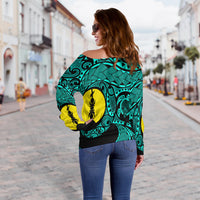 New Caledonia Women's Off Shoulder Sweatshirt Turquoise Color LT6 - Polynesian Pride