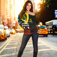 (Custom Personalised) Penama Day Wome's Off Shoulder Sweater Polynesian Patterns Mix Sand Drawing LT6 Red - Polynesian Pride