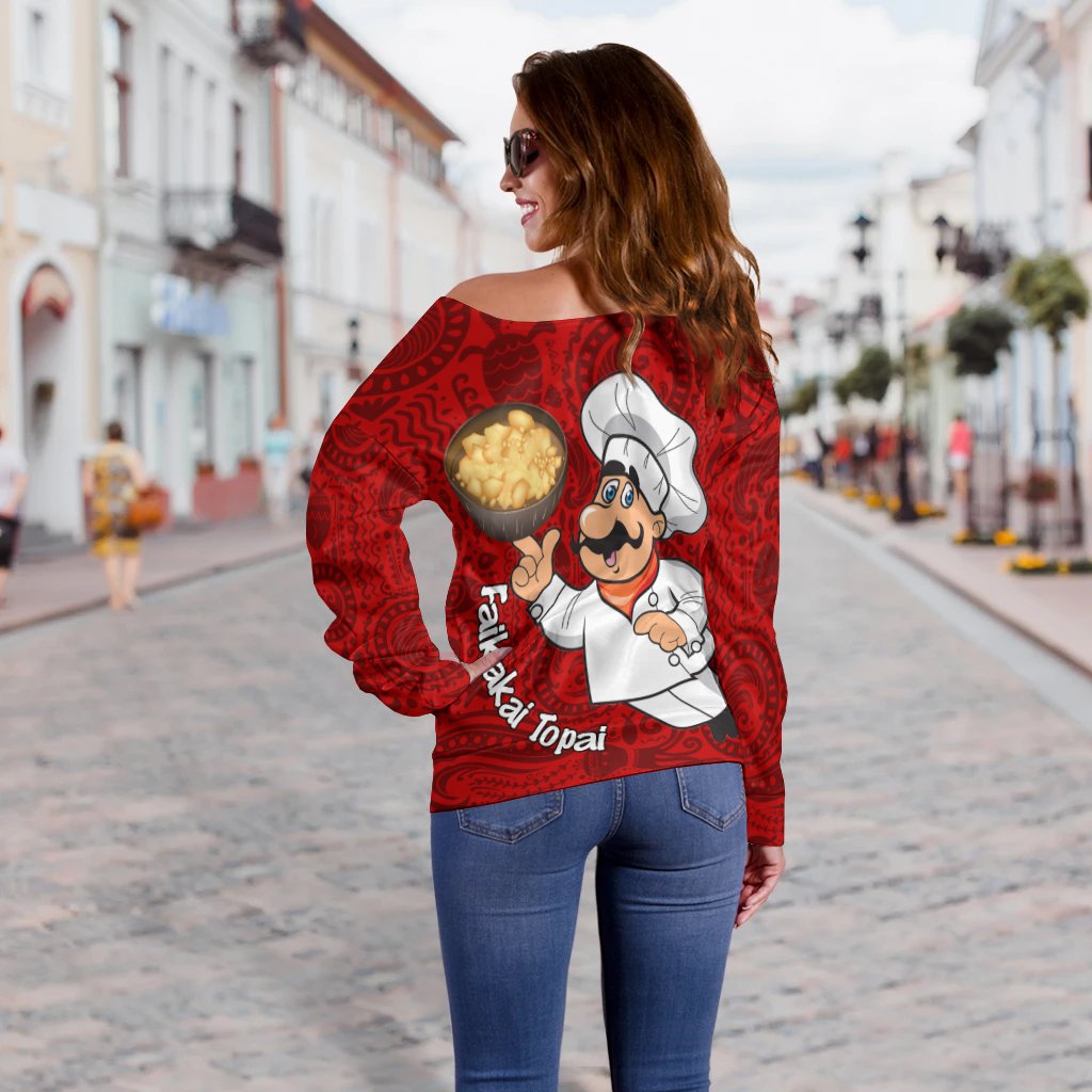 Tonga Women's Off Shoulder Sweater - Coconut Dishes - Polynesian Pride