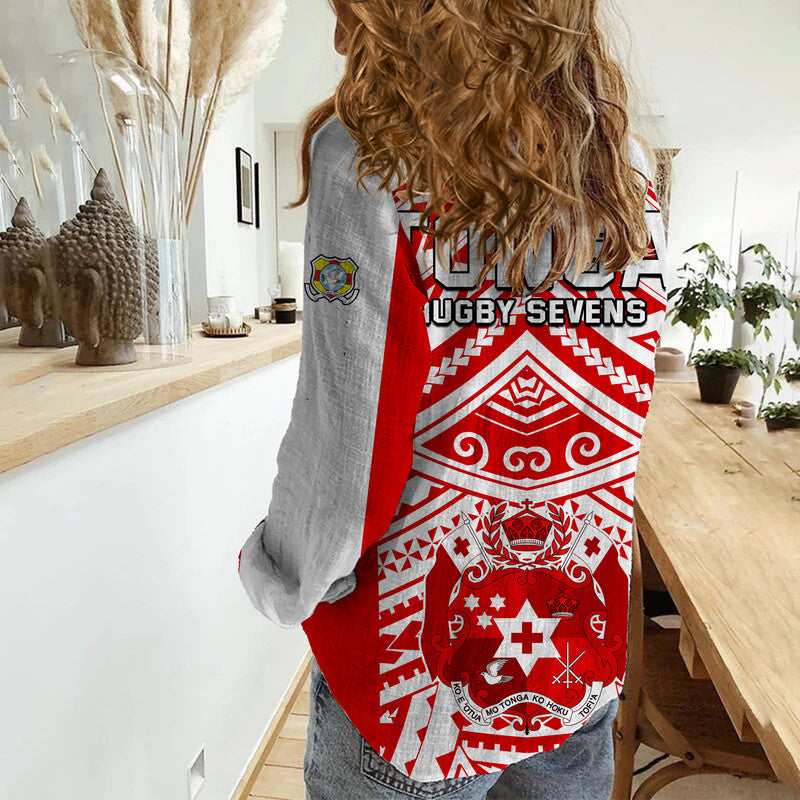 Tonga Rugby Sevens Women Casual Shirt Coat of Arms Tribal Polynesian Pattern LT9 - Polynesian Pride