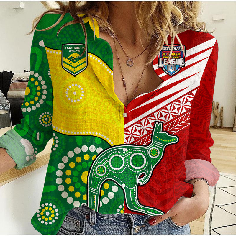 Australia Kangaroos and Mate Maa Tonga Women Casual Shirt No2 LT9 Female Red - Polynesian Pride