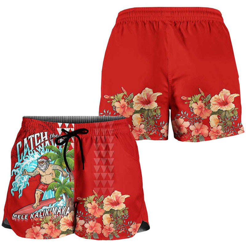 Hawaii Mele Kalikimaka Women Short Santa Claus Surfing Xmas Time LT9 - Polynesian Pride