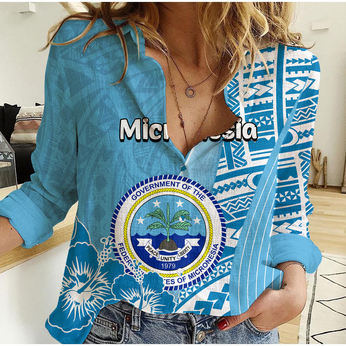 Micronesia Casual Shirt Vibe Style LT6 Female Blue - Polynesian Pride