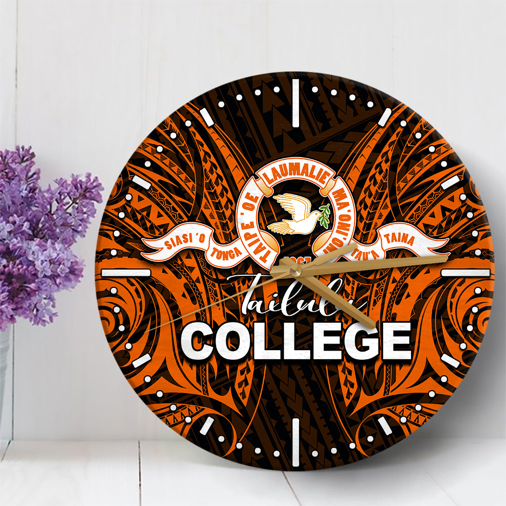 Tailulu College Wall Clock Polynesian Tattoo No.1 LT6 30 cm Orange - Polynesian Pride