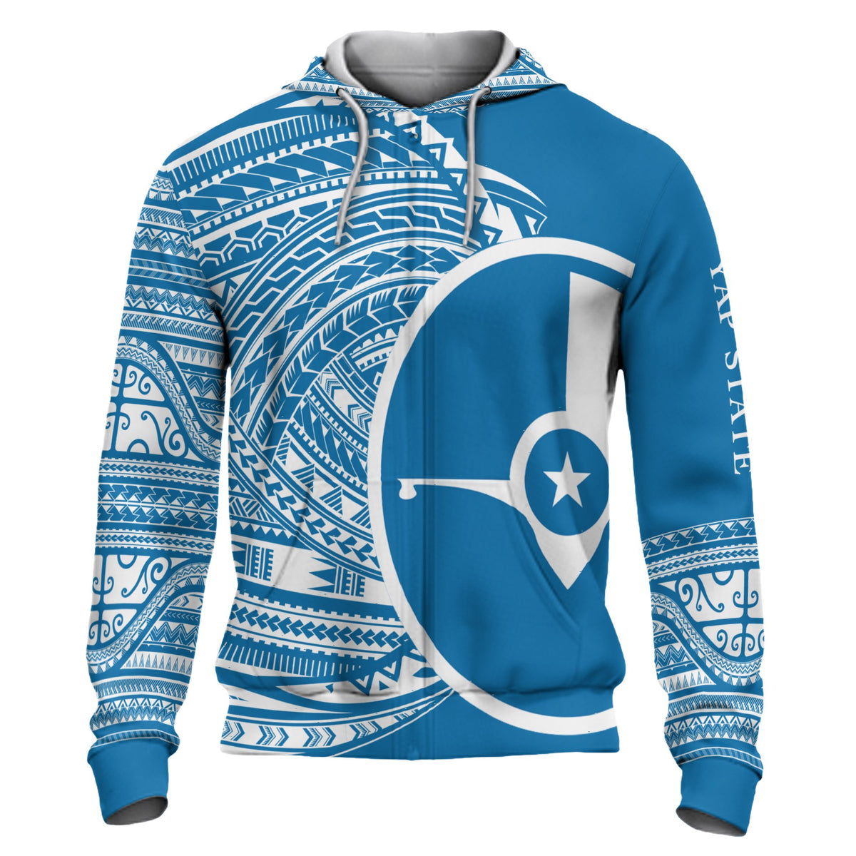 Yap Hoodie Micronesia Patterns With Coat of Arms Unisex Blue - Polynesian Pride