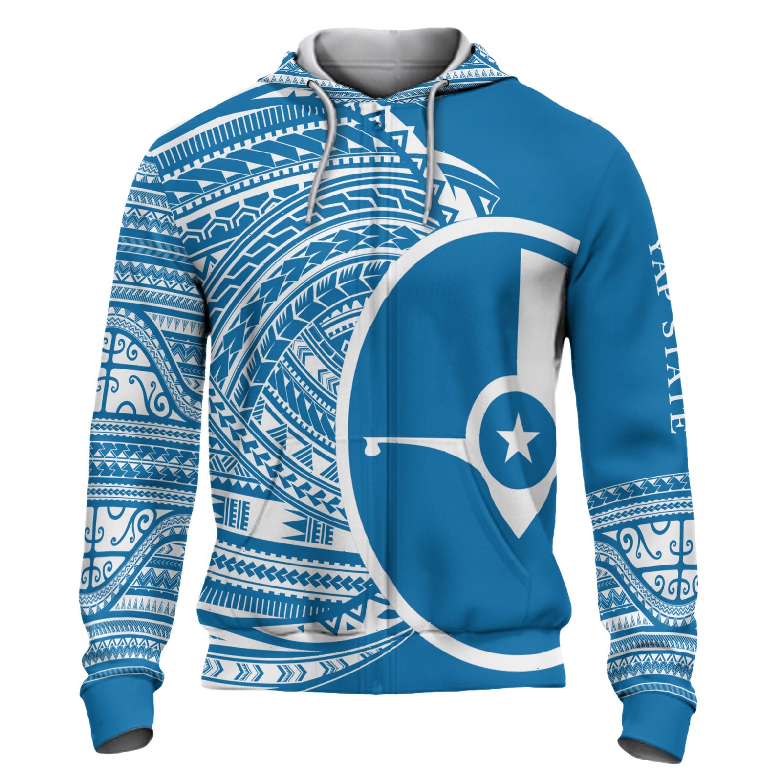 Yap Hoodie Micronesia Patterns With Coat of Arms Unisex Blue - Polynesian Pride