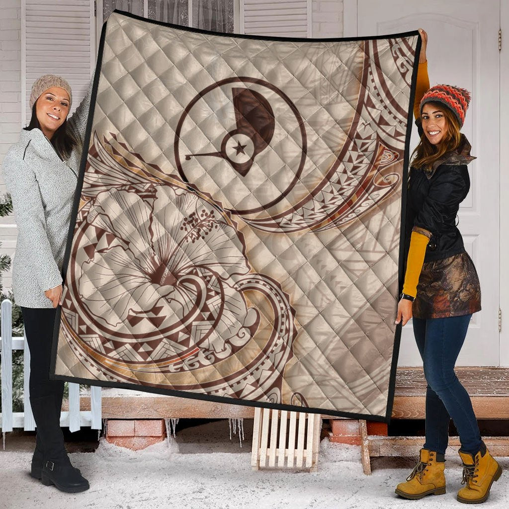 Yap State Premium Quilt - Hibiscus Flowers Vintage Style - Polynesian Pride