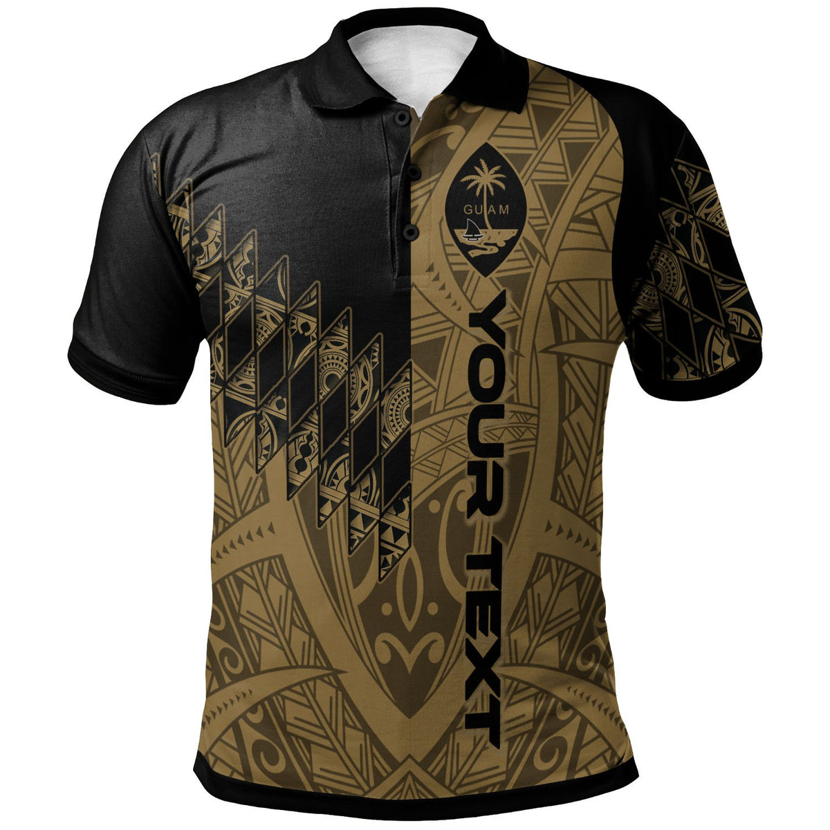 Guam Custom Polo Shirt Gold Color Symmetry Style Unisex Black - Polynesian Pride