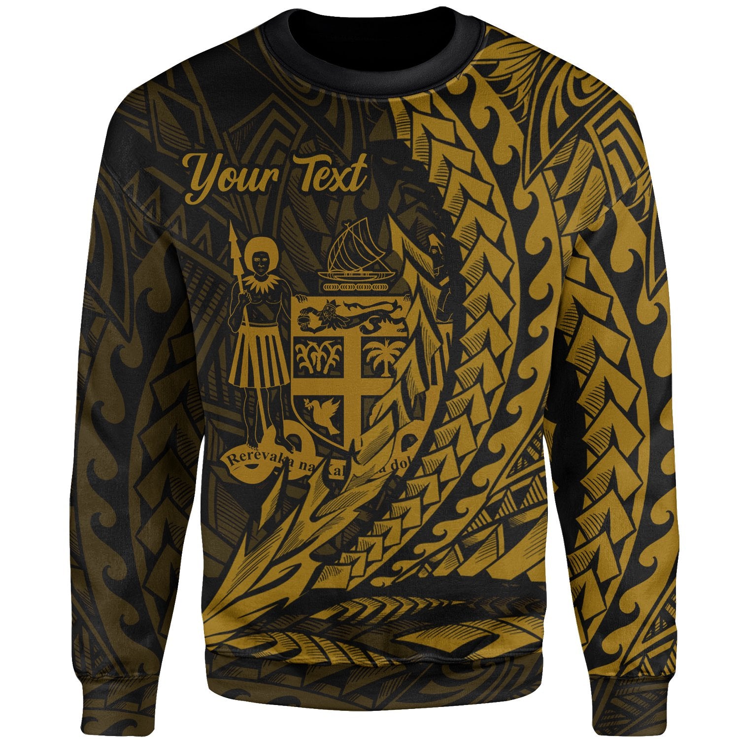 Fiji Custom Personalised Sweatshirt - Wings Style Gold Color Unisex Gold - Polynesian Pride