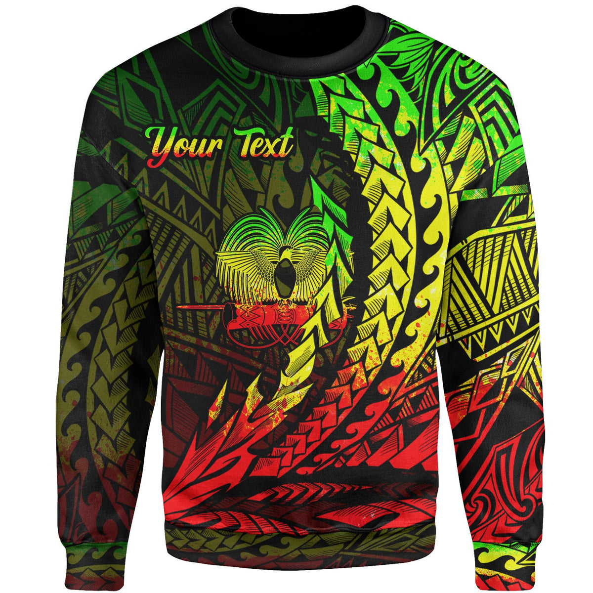 Papua New Guinea Custom Personalised Sweatshirt - Wings Style Reggae Color Unisex Black - Polynesian Pride