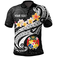 Tonga Custom Polo Shirt Tonga Seal Polynesian Patterns Plumeria (Black) Unisex Black - Polynesian Pride