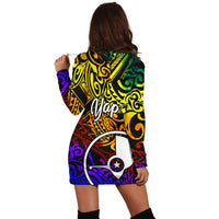 Yap Custom Personalised Hoodie Dress - Rainbow Polynesian Pattern - Polynesian Pride