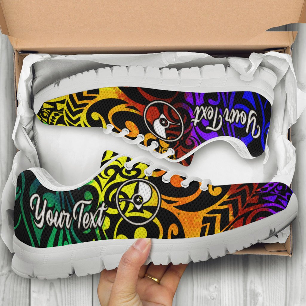 Yap Custom Personalised Sneakers - Rainbow Polynesian Pattern - Polynesian Pride