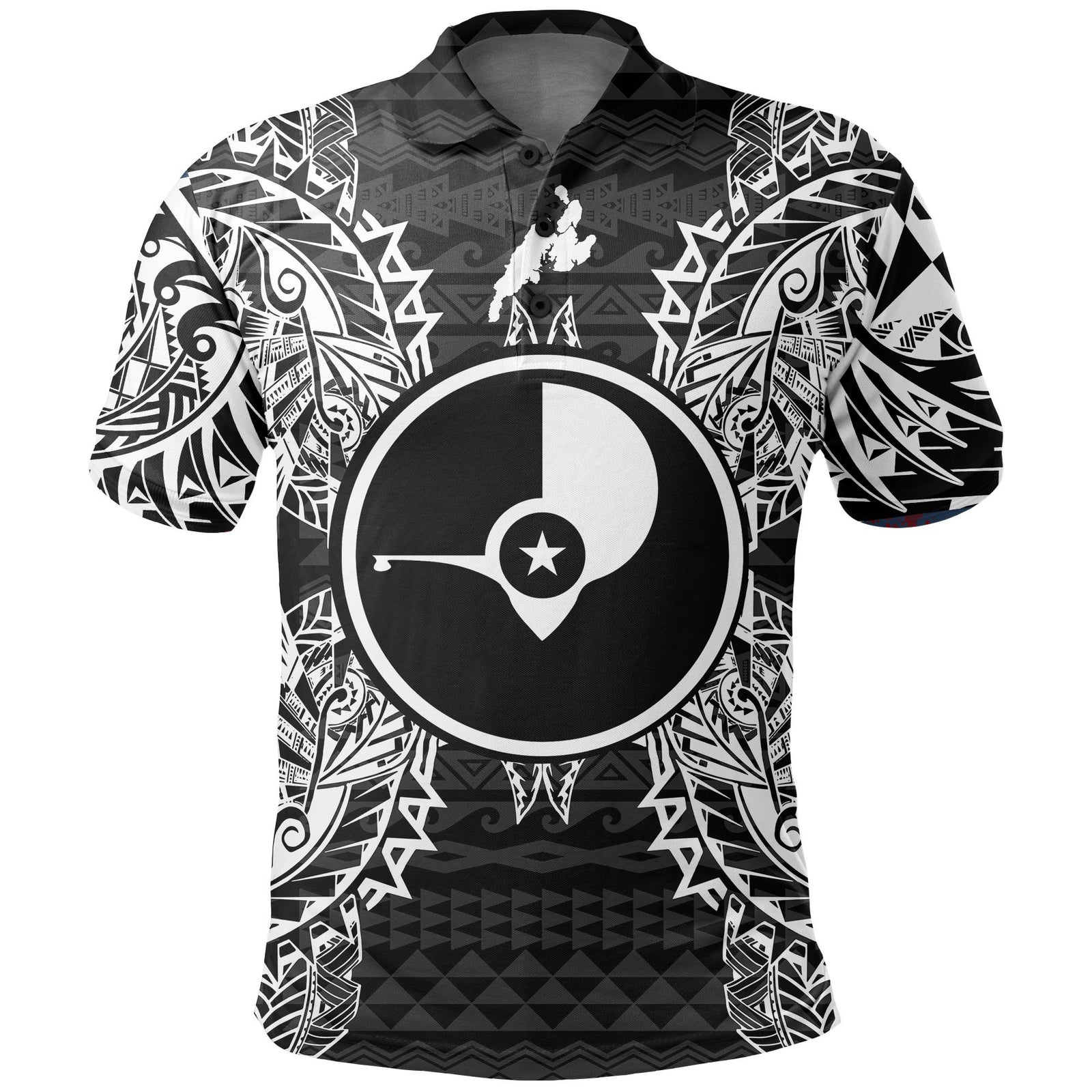 Yap Polo Shirt Yap Flag Map Polynesian Tattoo Black Unisex Black - Polynesian Pride