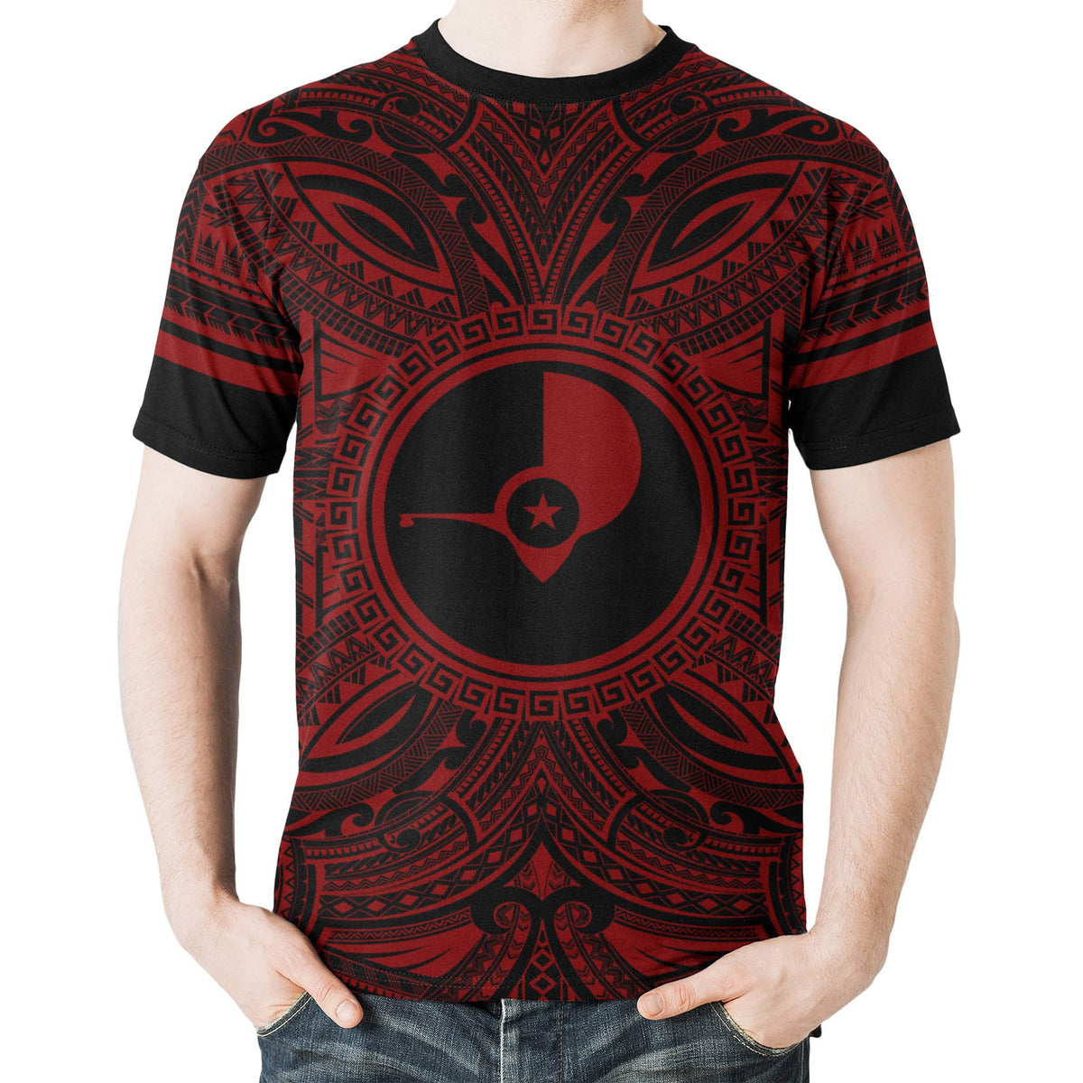 Yap T Shirt Yap Coat of Arms Polynesian Red Black - Polynesian Pride