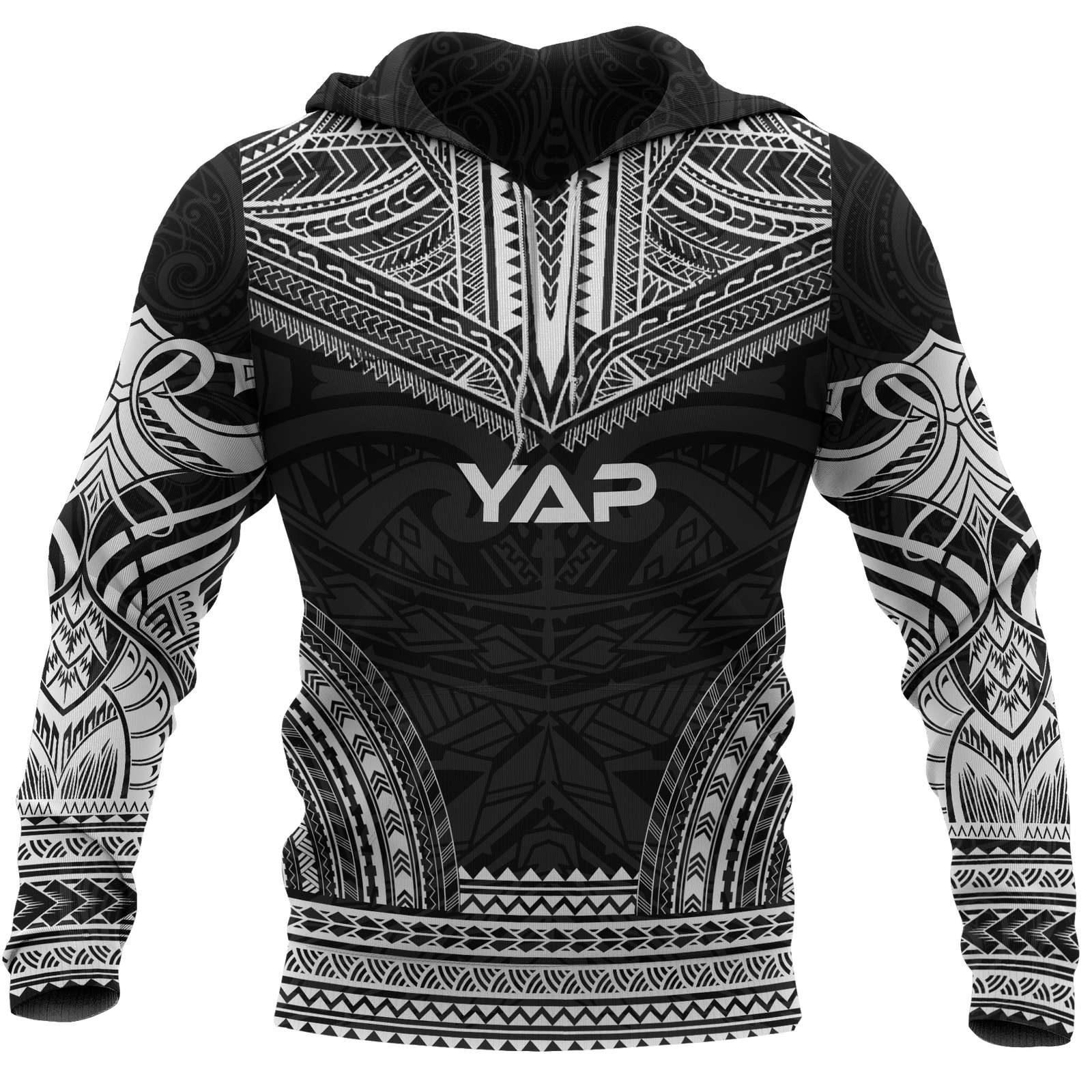 Yap Polynesian Chief Hoodie Black Version Unisex Black - Polynesian Pride