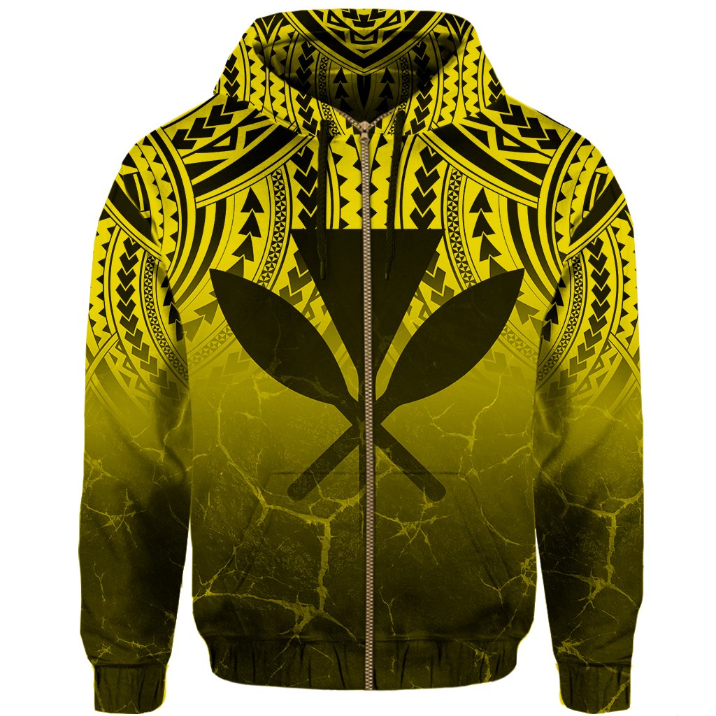 Hawaii Polynesian Kanaka Map Eruption Hoodie Zip Roman Style Yellow - Polynesian Pride