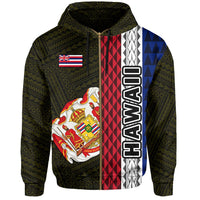 Polynesian Kakau Hawaii Flag Royal Coat of Arms Hawaii Zip Hoodie Yellow - Polynesian Pride