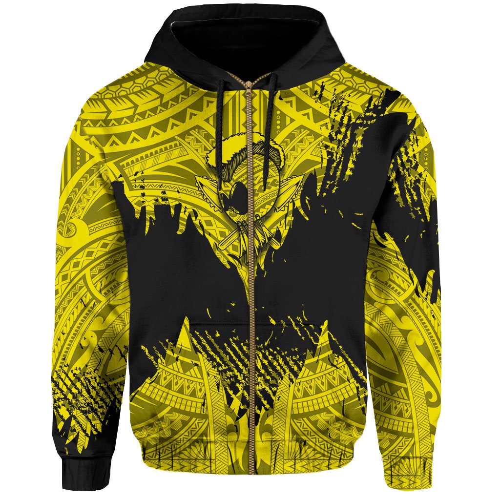 Hawaii Polynesian Hoodie Zip Warrior Ikaika Benjamin Style Yellow - Polynesian Pride
