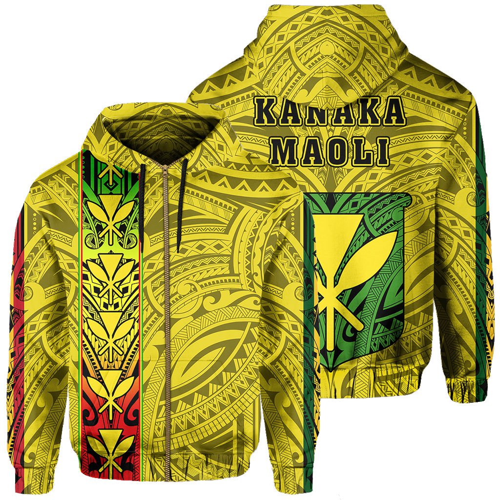 Polynesian Kanaka Flag Kanaka Maoli Hawaii Zip Hoodie Yellow Unisex Yellow - Polynesian Pride