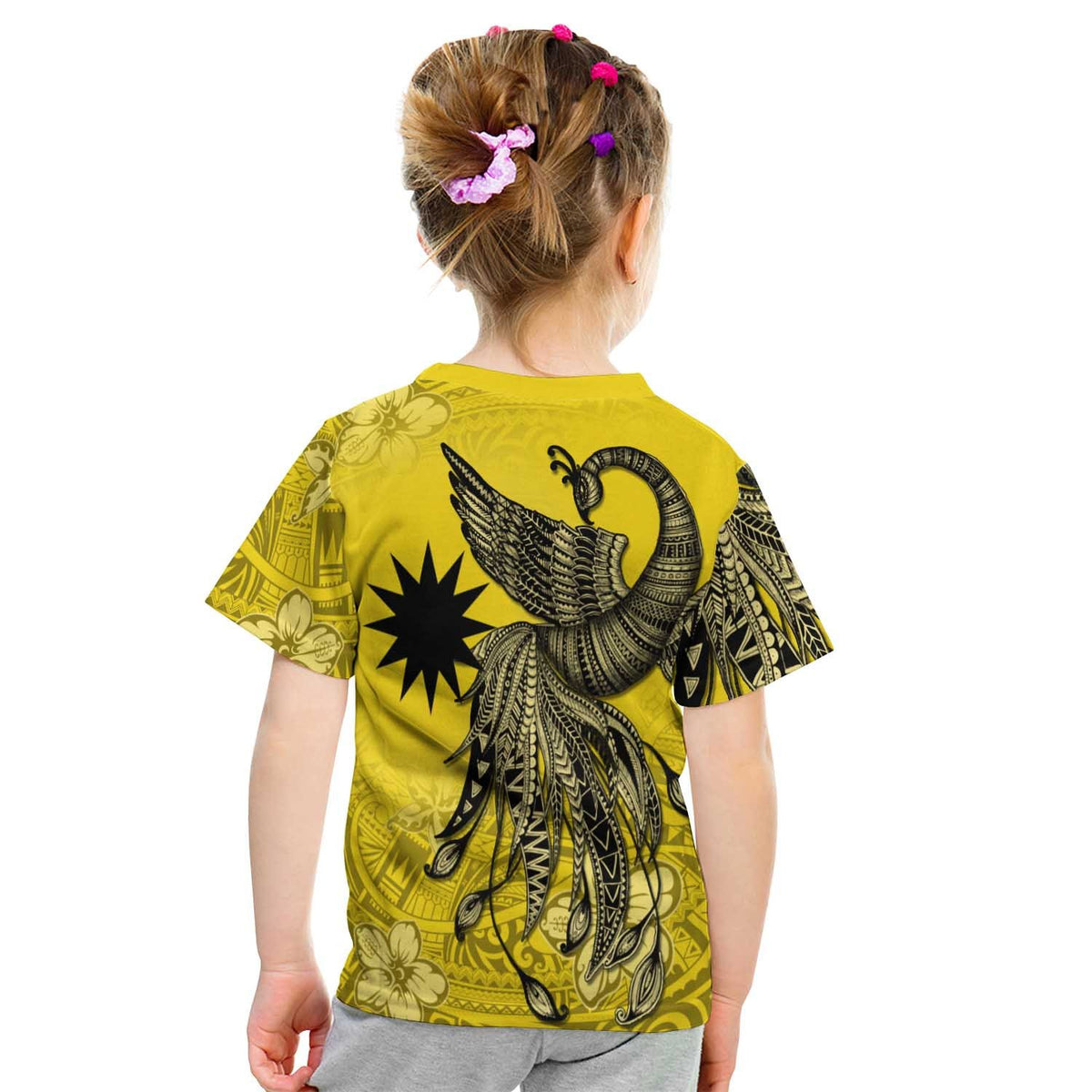Nauru Custom T Shirt Polynesian Phoenix Bird, Fairytales Bird Yellow - Polynesian Pride