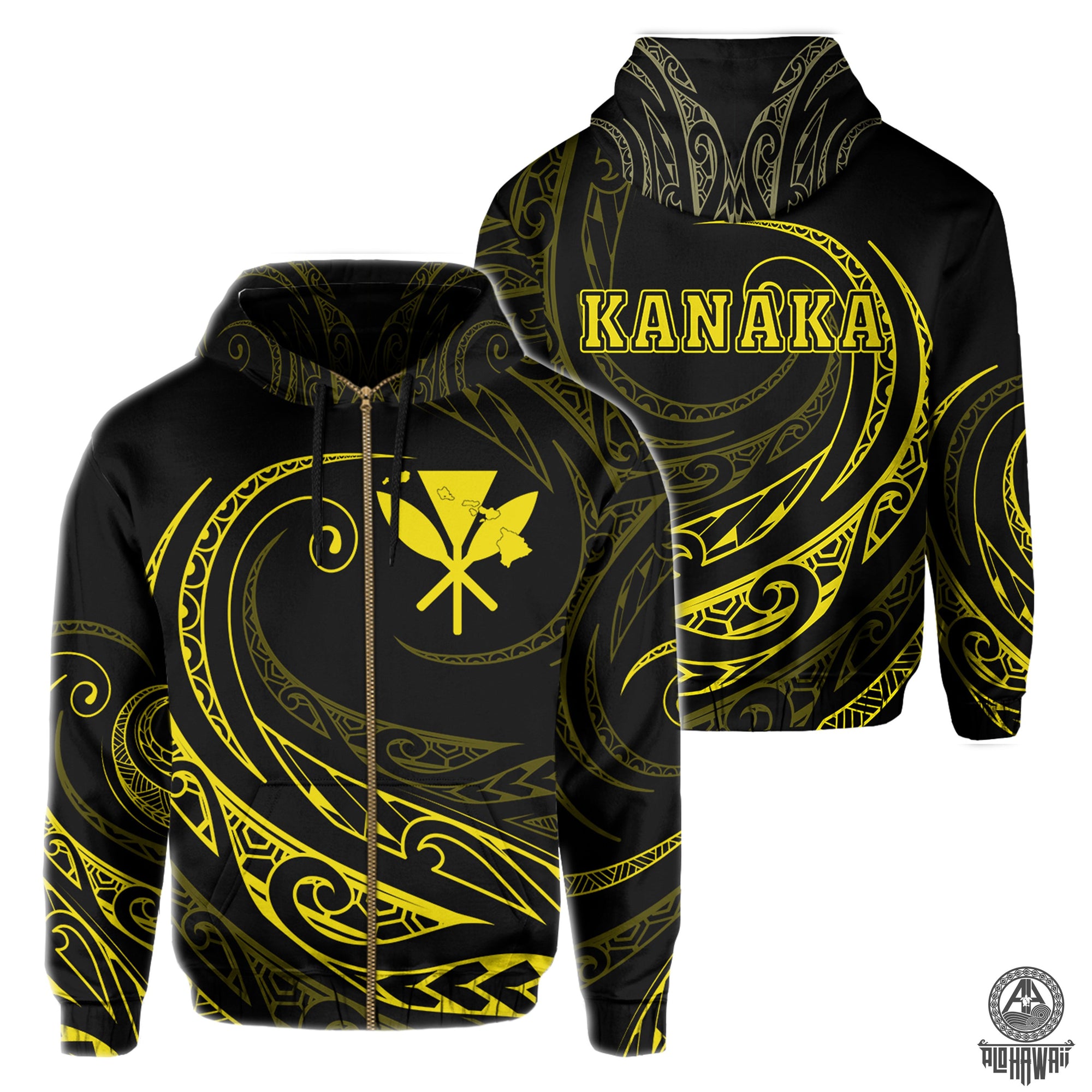 Kanaka Zipper Hoodie Frida Style Yellow Unisex Black - Polynesian Pride