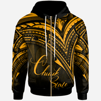 Chuuk State Zip Hoodie Gold Color Cross Style Unisex Black - Polynesian Pride