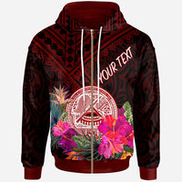 American Samoa Custom Zip up Hoodie Coat of Arm With Polynesian Patterns Unisex Red - Polynesian Pride