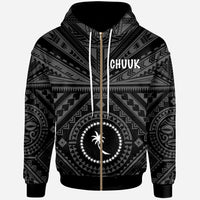 Chuuk Zip up Hoodie Chuuk Seal With Polynesian Tattoo Style (Black) Unisex Black - Polynesian Pride