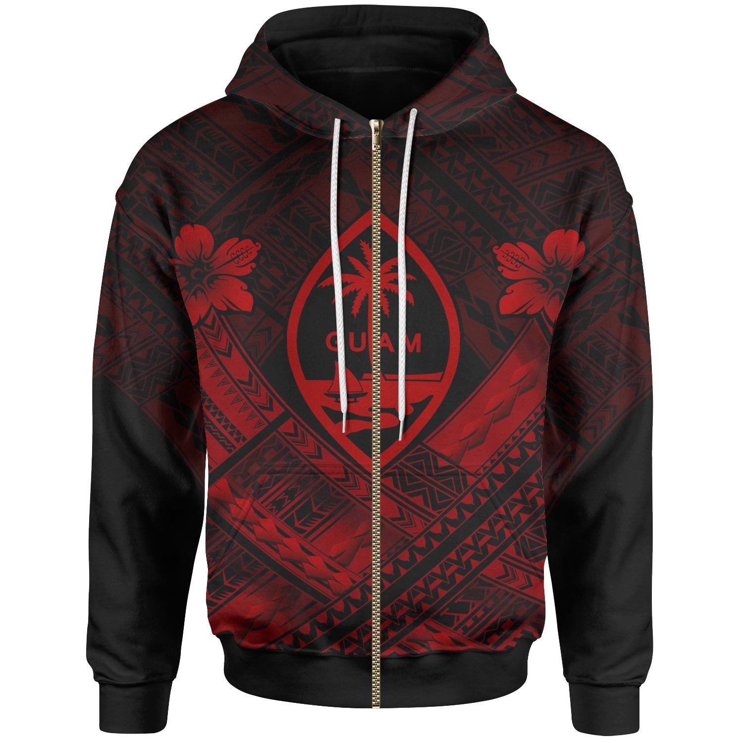 Guam Polynesian Zip up Hoodie Guam Red Seal Camisole Hibiscus Style Unisex Red - Polynesian Pride