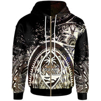 Polynesian Zip up Hoodie Guam Flag, Seal with Maui Moana Tattoo Unisex Black - Polynesian Pride