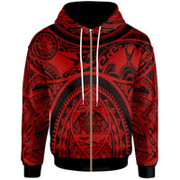 Polynesian Zip up Hoodie Guam Flag, Seal with Maui Moana Tattoo Unisex Red - Polynesian Pride